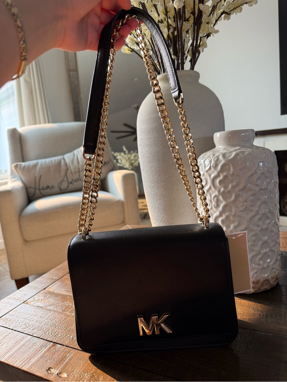 Michael Kors Black Leather Chain Strap Crossbody small Bag